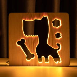 Світильник нічник ArtEco Light з дерева LED &quot;Пес та кісточка&quot; з пультом та регулюванням світла, колір теплий білий