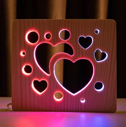 Світильник нічник ArtEco Light з дерева LED &quot;Сердечка&quot; з пультом та регулюванням кольору, подвійний RGB