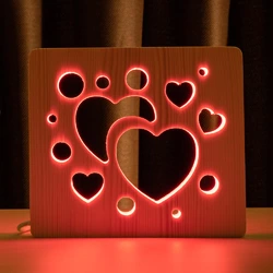 Світильник нічник ArtEco Light з дерева LED &quot;Сердечка&quot; з пультом та регулюванням кольору, RGB