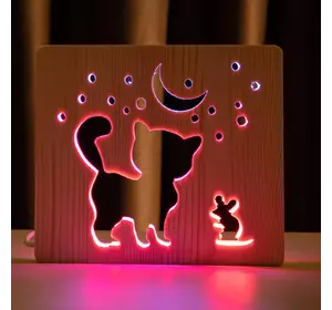 Світильник нічник ArtEco Light з дерева LED &quot;Кіт та мишка під місяцем&quot; з пультом та регулюванням кольору, подвійний RGB