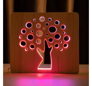 Світильник нічник ArtEco Light з дерева LED &quot;Деревце&quot; з пультом та регулюванням кольору, подвійний RGB