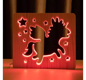 Світильник нічник ArtEco Light з дерева LED &quot;Чарівний єдиноріг&quot; з пультом та регулюванням кольору, RGB