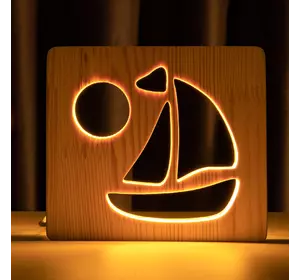 Світильник нічник ArtEco Light з дерева LED &quot;Кораблик&quot; з пультом та регулюванням світла, колір теплий білий