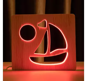Світильник нічник ArtEco Light з дерева LED &quot;Кораблик&quot; з пультом та регулюванням кольору, RGB