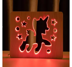 Світильник нічник ArtEco Light з дерева LED &quot;Поні-єдиноріг&quot; з пультом та регулюванням кольору, RGB
