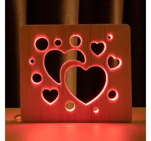 Світильник нічник ArtEco Light з дерева LED &quot;Сердечка&quot; з пультом та регулюванням кольору, RGB
